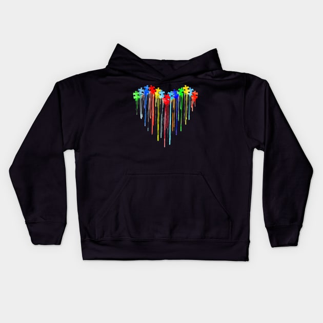 Awareness Autism Puzzle Shape Melting Heart Kids Hoodie by Ripke Jesus